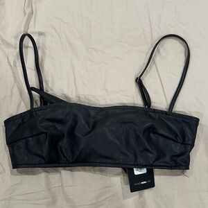 Fashion nova fly me out Black Faux Leather Crop Top S NWT